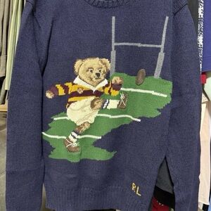 Polo Ralph Lauren Blue Rugby Bear Crewneck Sweater football
